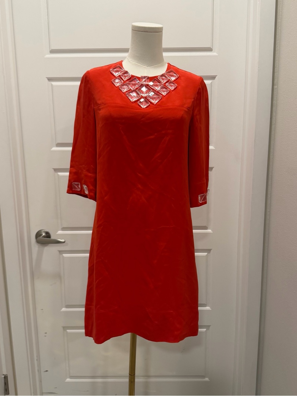 Shoshanna Red Silk Embellished Shift Dress - Women's